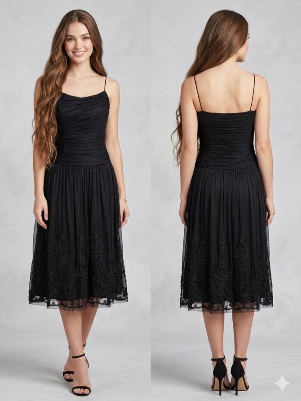Vintage Carmen Marc Valvo Signature Black Cocktail beaded Dress Size 12 side zip